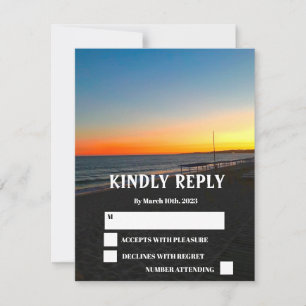 Ocean Beach Coastal Tropical Sunset Wedding RSVP