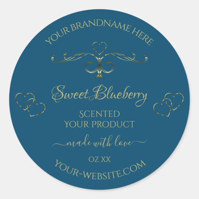 Océan Bleu Produit Étiquettes Décoré Coeurs Or (Devant)