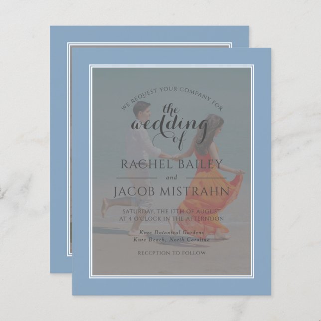 Ocean Blue 2 Photo Budget Faire-part de mariage (Devant / Derrière)