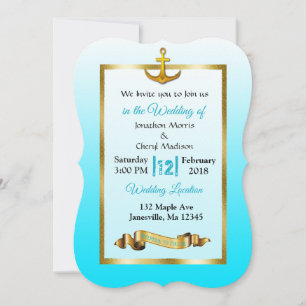 Ocean Blue Ancre Gold Faire-part de mariage