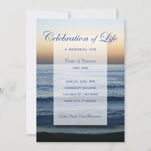 Océan Blue Celebration of Life Memorial Invitation (Devant)