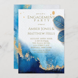 Ocean Blue Gold Agate Engagement Party Invitation