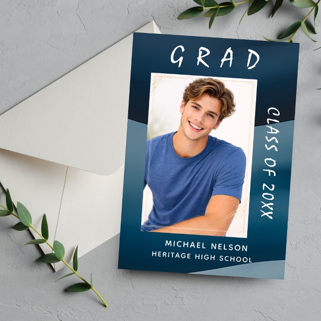 Ocean Blue Grad Photo Invitation Card (mockup1 back)