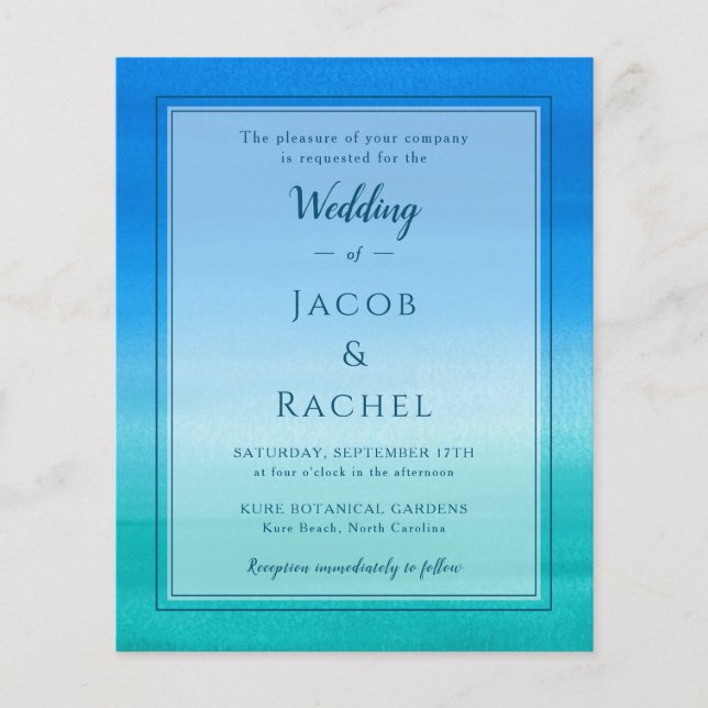 Ocean Blue Green Beach Invitation de mariage (Devant)