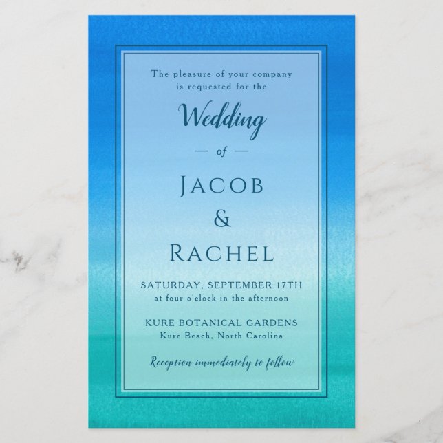 Ocean Blue Green Beach Invitation de mariage (Devant)