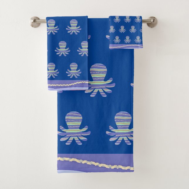 Ocean Blue Octopus Ensemble de serviettes de bain  (En situation)