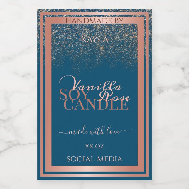 Ocean Blue Product Packaging Étiquette Rose Gold F (Étiquettes simples)