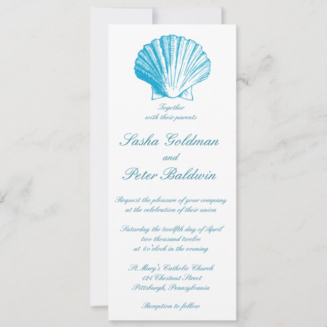 Ocean Blue Sea Shells Faire-part de mariage (Devant)