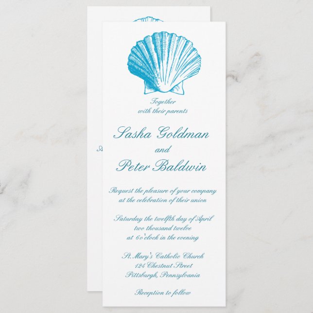Ocean Blue Sea Shells Faire-part de mariage (Devant / Derrière)