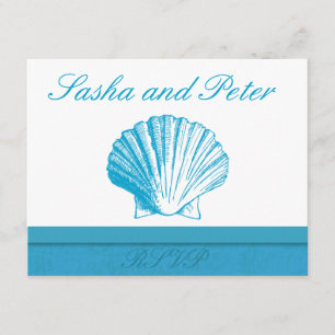 Ocean Blue Shell Beach Wedding Cartes RSVP