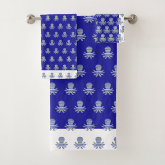 Ocean Blue White Trim Octopus Kids Serviette de ba