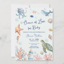 Océan d'amour pour invitation de baby shower plage
