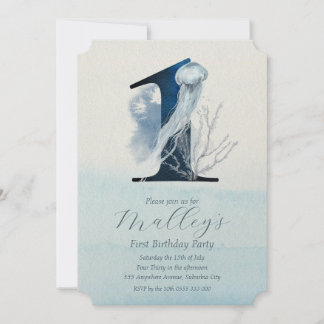 Ocean Jellyfish Age Numéro Un 1 Invitation d'anniv