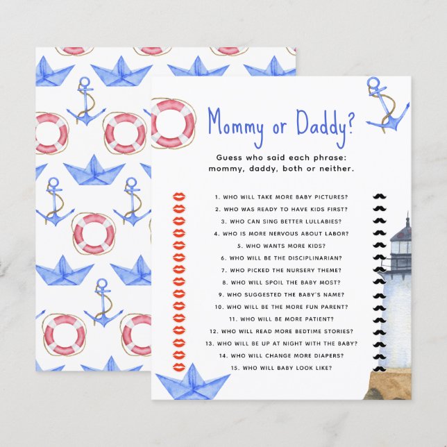 Océan - jeu de baby shower pour maman ou papa (Devant / Derrière)