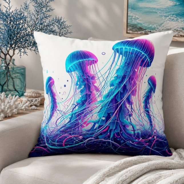 Océan Lumineux : Coussin de Jeté Inspiré de Méduse (Glowing Ocean: Jellyfish Inspired Throw Pillows)