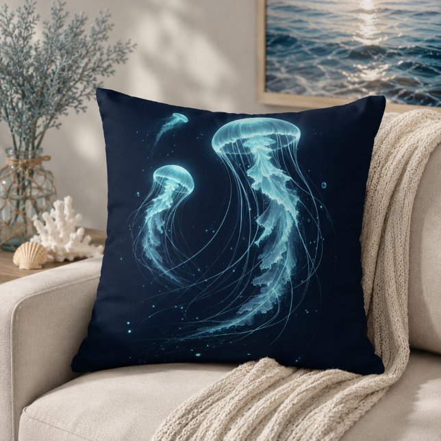 Océan Lumineux : Coussin de Jeté Inspiré de Méduse (Glowing Ocean: Jellyfish Inspired Throw Pillows)