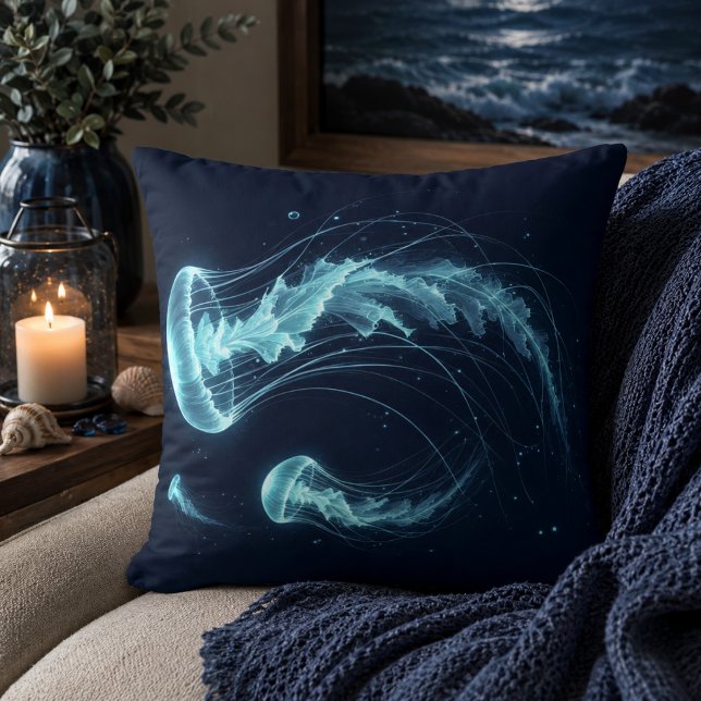 Océan Lumineux : Coussin de Jetée Inspiré des Médu (Glowing Ocean: Jellyfish Inspired Throw Pillows)