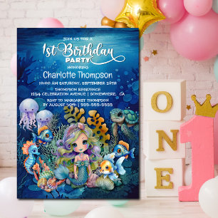 Ocean Mermaid 1er Anniversaire Fête Invitation