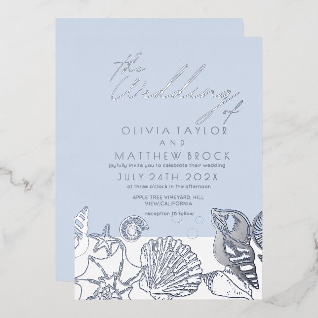 Ocean Modern Real Silver Faire-part de mariage (Recto/Verso)