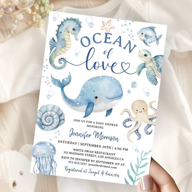 Ocean Of Love Boy Whale Baby Shower Invitation Boy (Créateur téléchargé)