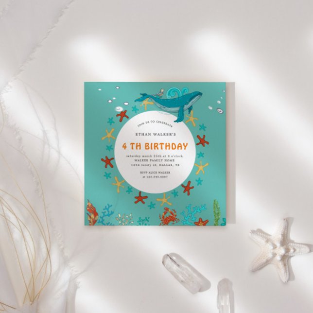 Ocean Party Bleu Et Blanc Invitation Anniversaire (Créateur téléchargé)