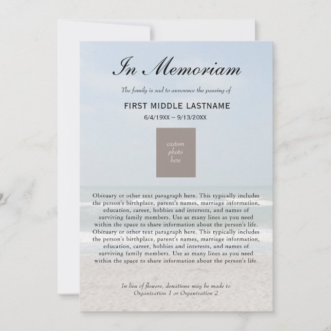 Océan Photo nécrologie Faire-part de la mort (Devant)