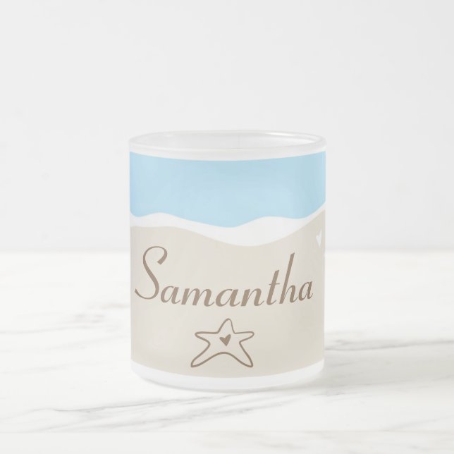 Ocean Sea Shell Eau Frosted Glass Coffee Mug Cup (Centre)