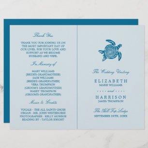 Ocean Sea Turtle, Sea Blue Beach Wedding Program