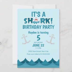 Ocean Shark 5e anniversaire de fête Invitation