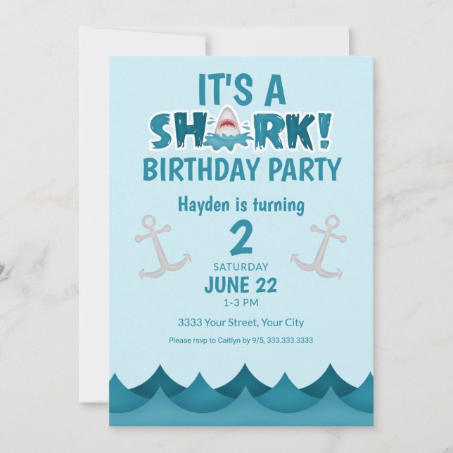 Ocean Shark Invitation du 2e anniversaire (Devant)