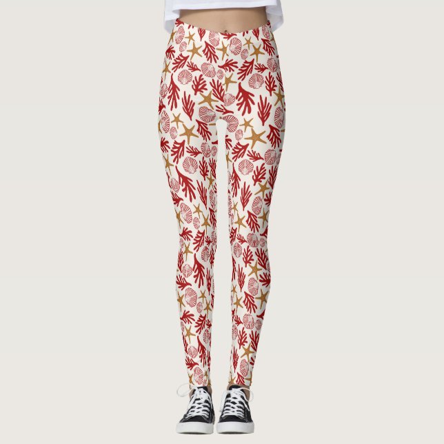 Ocean Shells & Starfish Pattern Leggings (Devant)