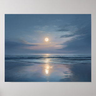 Océan sous la Lune Calme   Art Mural de Paysage Ma