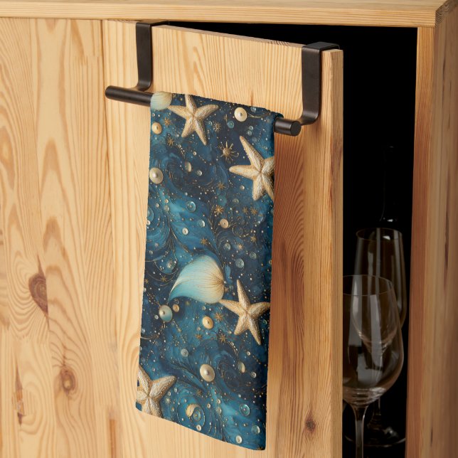 Ocean Starfish Motif Serviette de cuisine (Pliage en tiers)