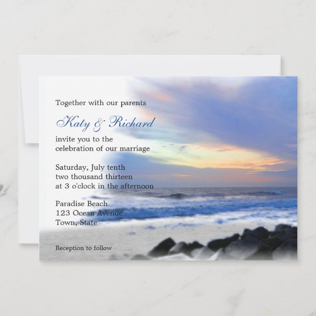 Ocean Sunset on the Beach Wedding Invitations (Devant)