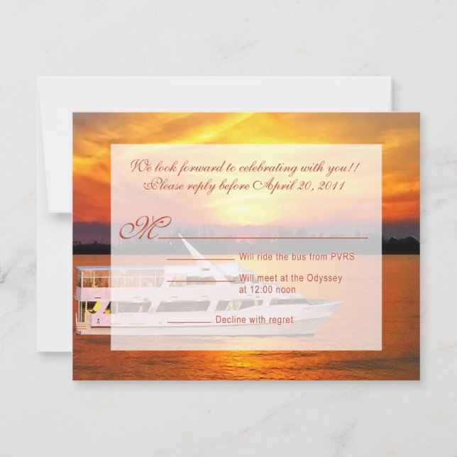 Ocean Sunset Yacht avec Faux Vellum Overlay RSVP (Devant)
