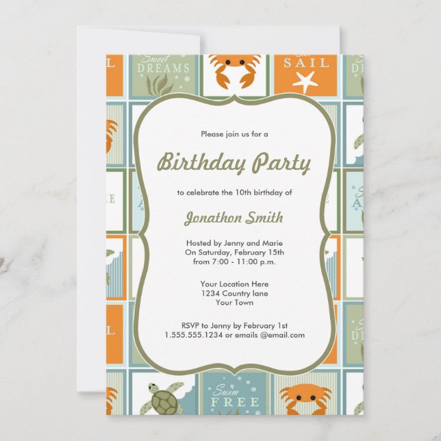 Océan Thème Anniversaire Invitation (Devant)
