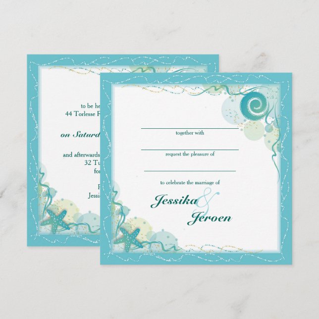 Ocean Theme Wedding invitation (Devant / Derrière)