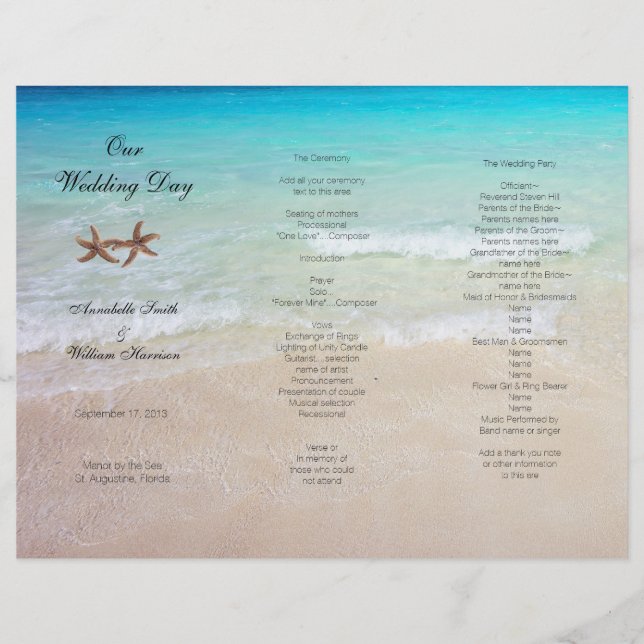 Ocean Tri-Fold Tropical Beach Wedding Program (Devant)