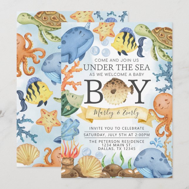 Ocean Under the Sea Boy Baby shower Invitation (Devant / Derrière)