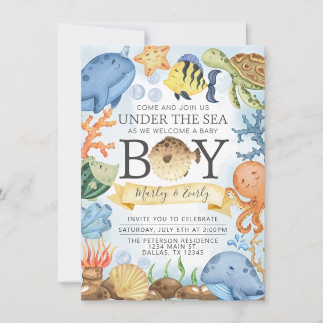 Ocean Under the Sea Boy Baby shower Invitation (Devant)