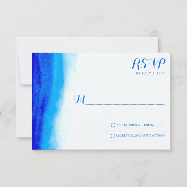 Ocean Watercolor Blue Wedding Cartes RSVP (Devant)