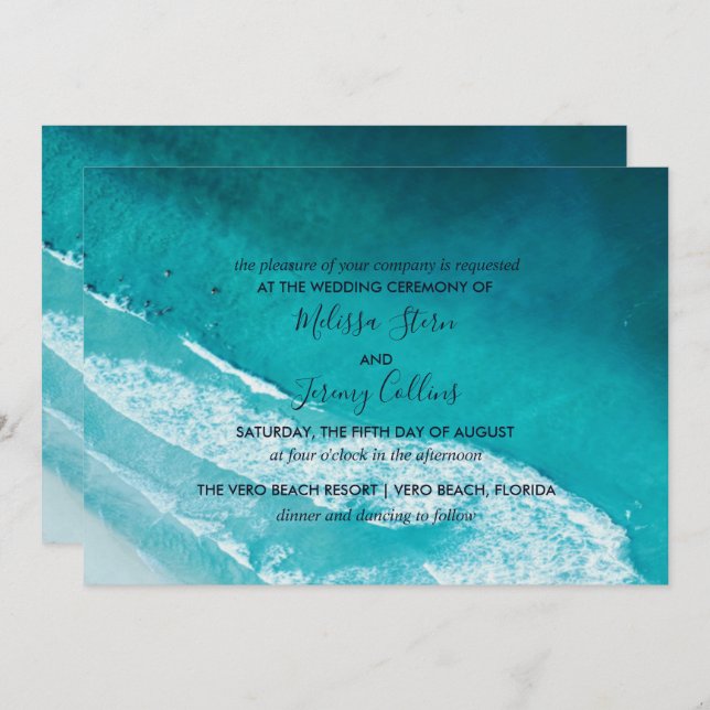 Ocean Waves Beach Wedding Invitation (Devant / Derrière)