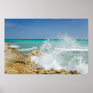Ocean Waves Crashing on Rocks Affiche