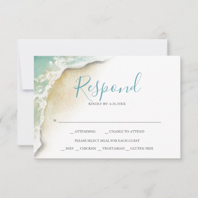 Ocean Waves Mariage Turquoise Blue Réponse RSVP (Devant)