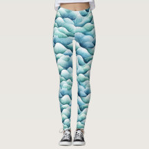 Ocean Waves Watercolor Turquoise Motif Leggings