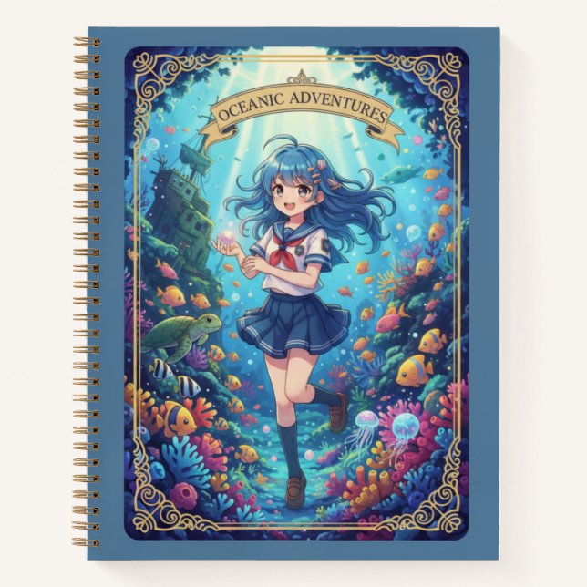 Oceanic Adventures Anime Girl Underwater Journal (Devant)