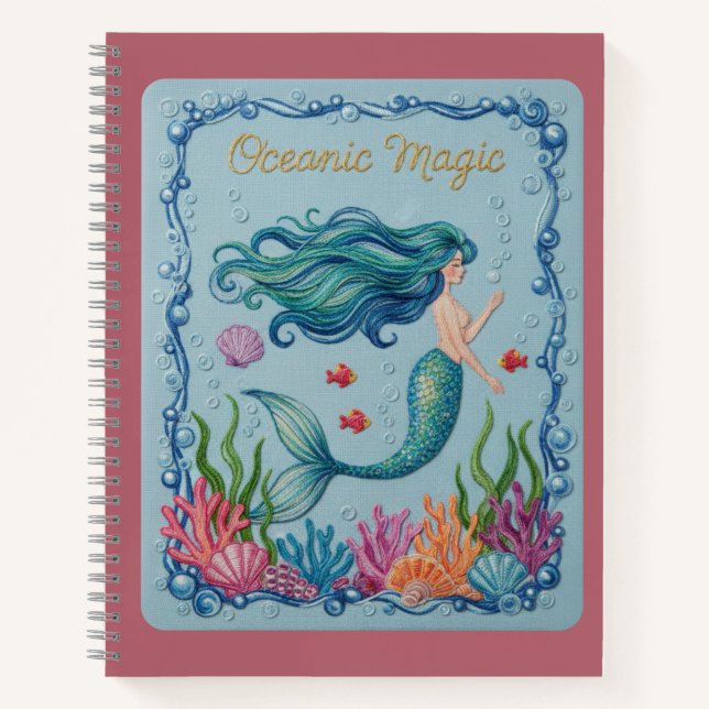 Oceanic Magic Embroidered Mermaid Journal (Devant)