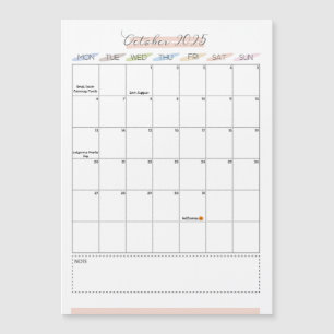 Octobre 2025 Calendrier magnétique