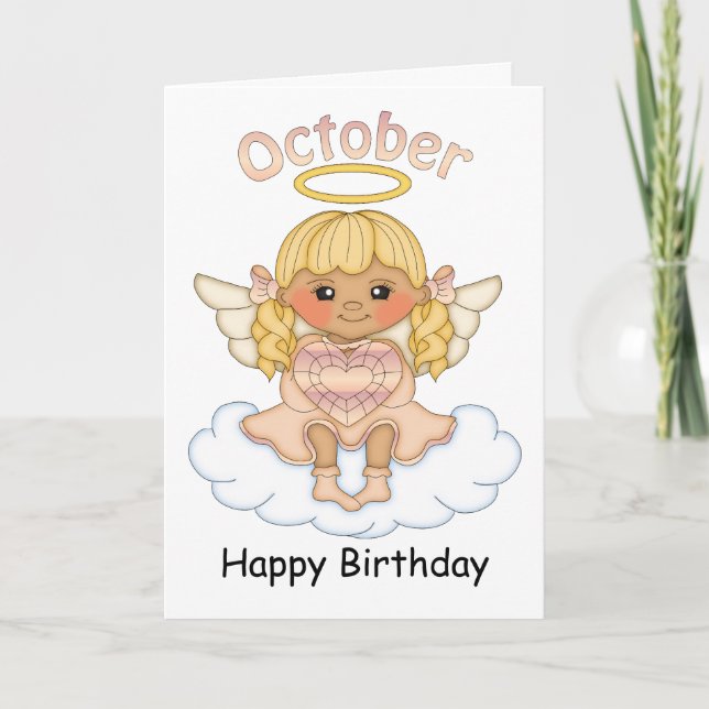 Octobre Ange Angel Blonde Carte d'anniversaire (Devant)