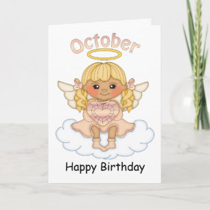 Octobre Ange Angel Blonde Carte d'anniversaire